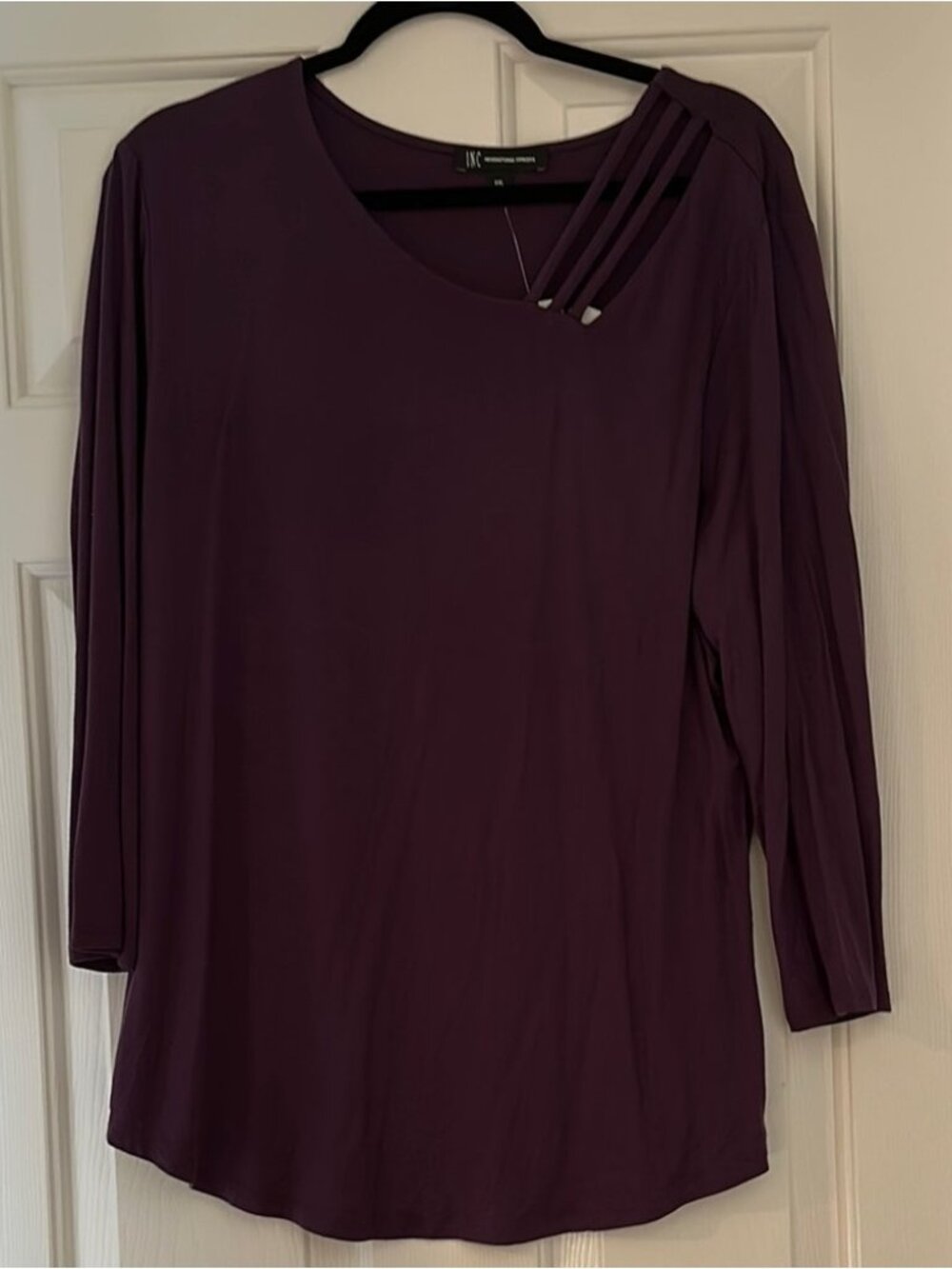 Red Asymmetrical 3/4 Sleeve Blouse